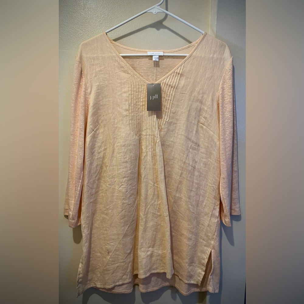 J JILL peach 100% linen tunic, women’s Siz Med mixed texture NWT